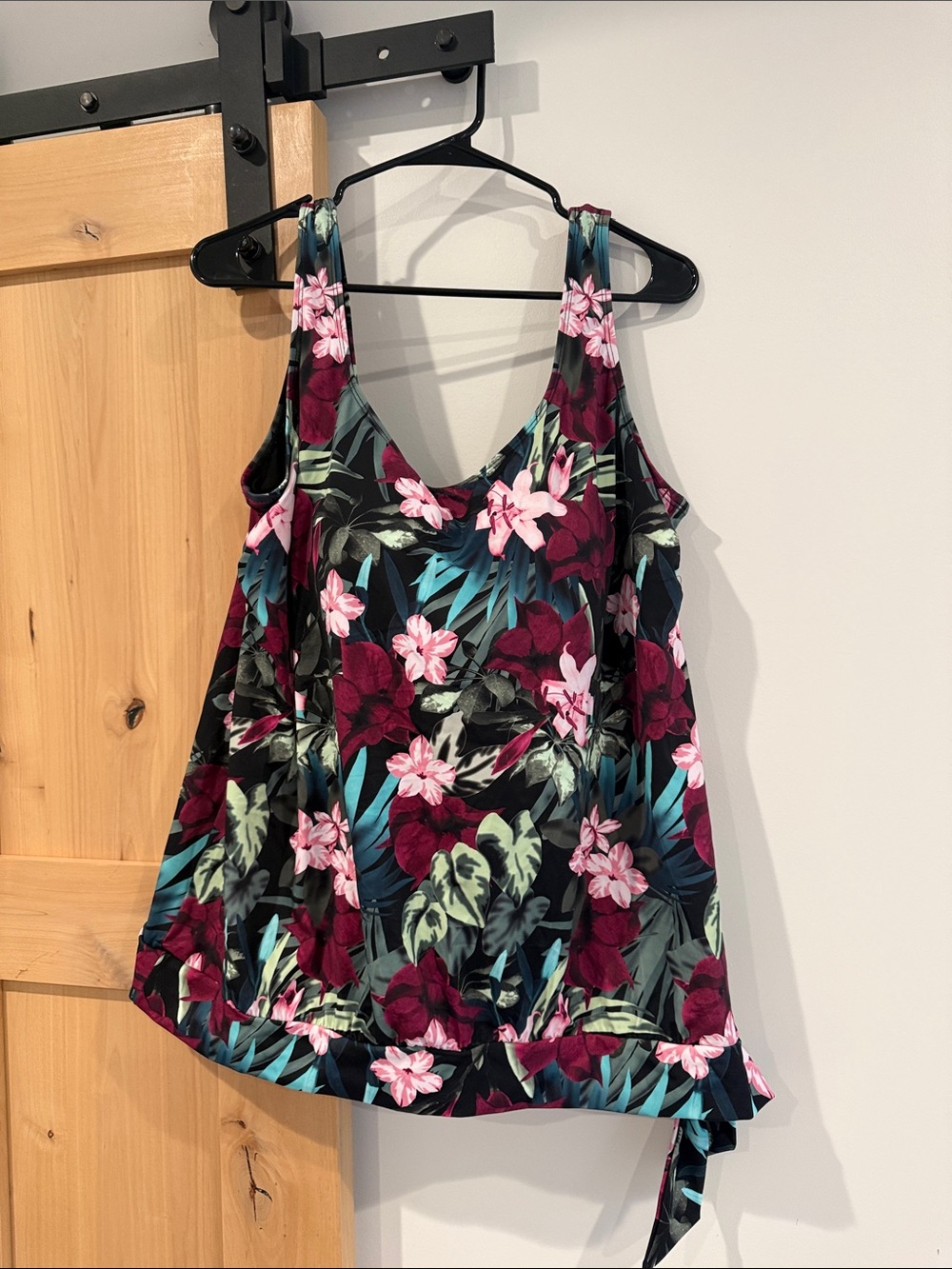 Kohl's Floral Tie-Hem Swim Tank Top - Black, Burgundy & Pink